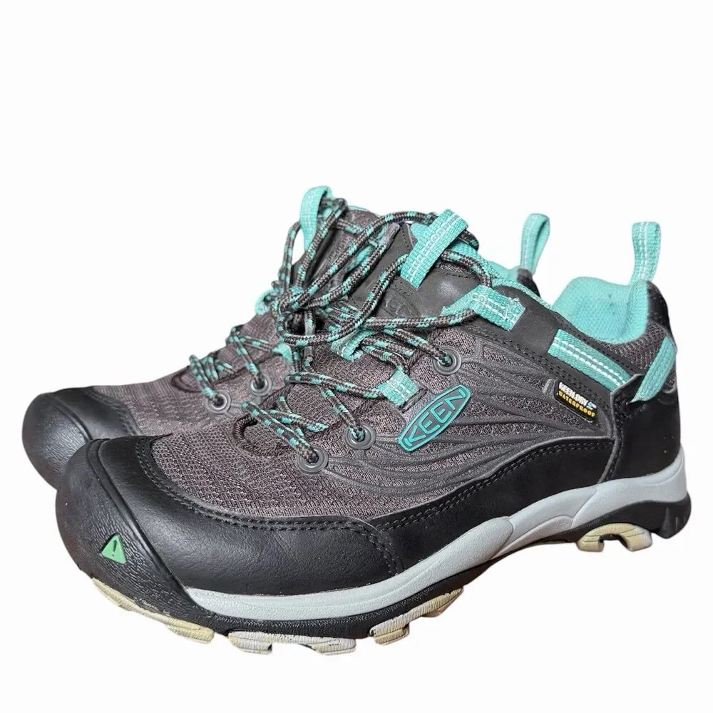 KEEN Saltzman WP Waterproof Hiking Trail Shoes Gray Black Turquoise 1013227